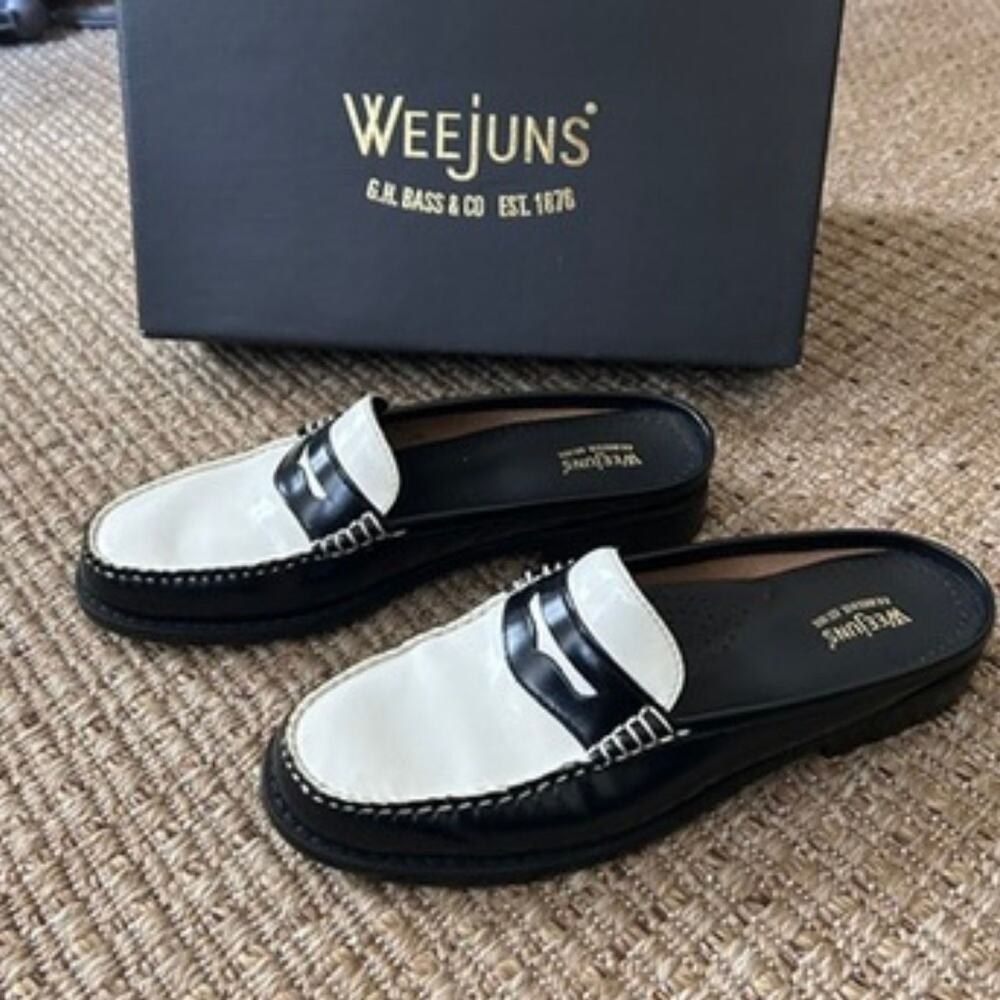 Classic Bass Weejuns Black White WYNN Mules Size 7